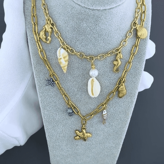 "Seashells" Necklace, 18K Gold Plated Steel