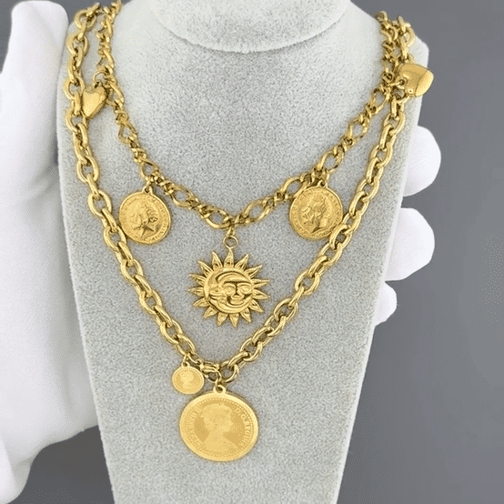 "Sun" Necklace, 18K Gold Plated Steel