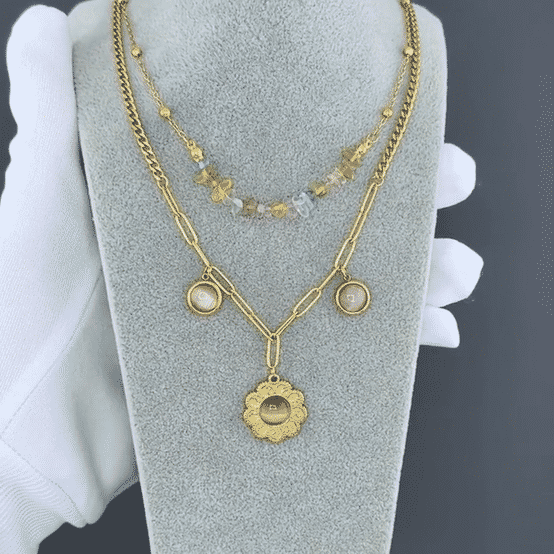 "Flower" Necklace, 18K Gold Plated Steel