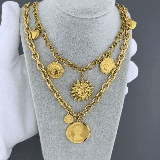 "Sun" Necklace, 18K Gold Plated Steel