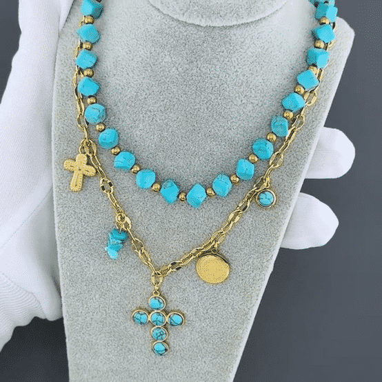 "Crosses" Necklace, 18K Gold Plated Steel