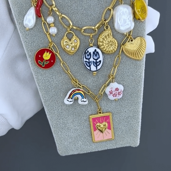 "Hearts" Necklace, 18K Gold Plated Steel