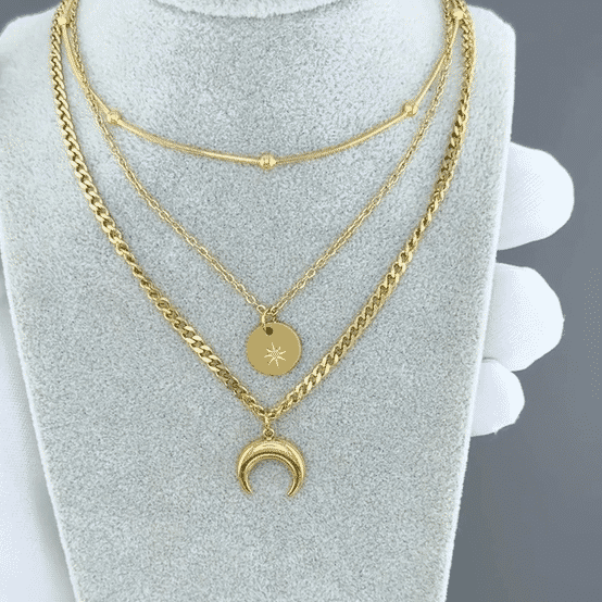 " Crescent And Star" Necklace, 18K Gold Plated Steel