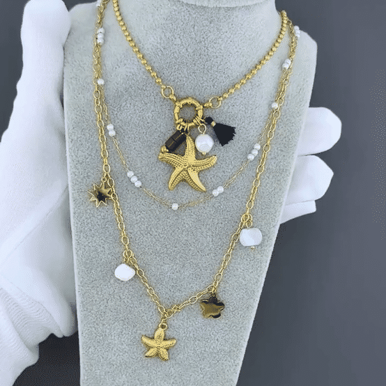 "Starfish" Necklace, 18K Gold Plated Steel