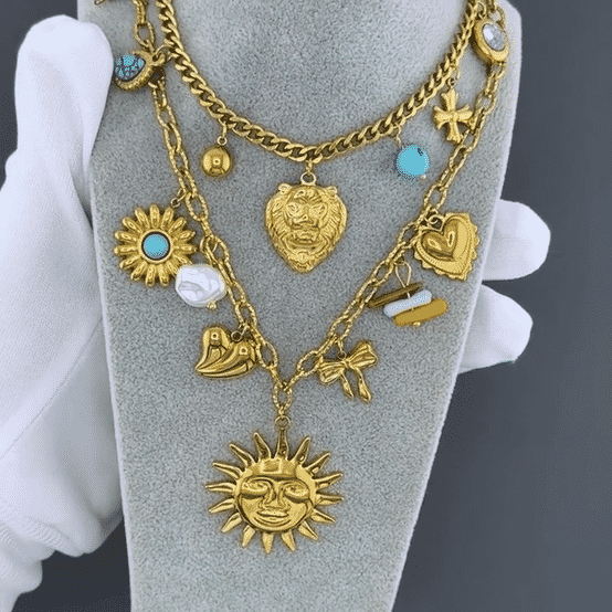 "Lion" Necklace, 18K Gold Plated Steel