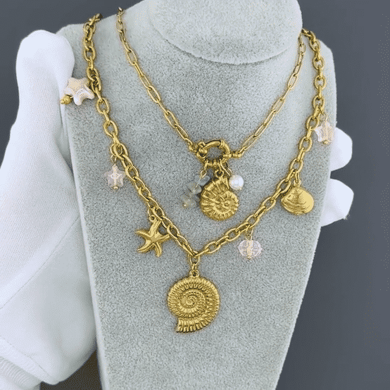 "Seashell" Necklace, 18K Gold Plated Steel