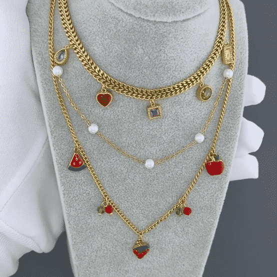 "Strawberry" Necklace, 18K Gold Plated Steel