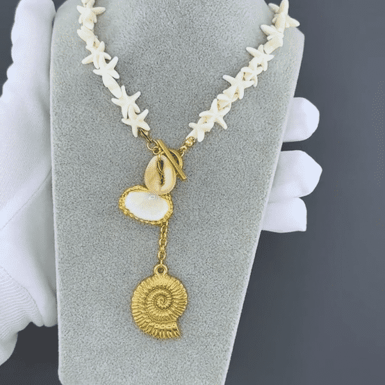 "Seashells" Necklace, 18K Gold Plated Steel