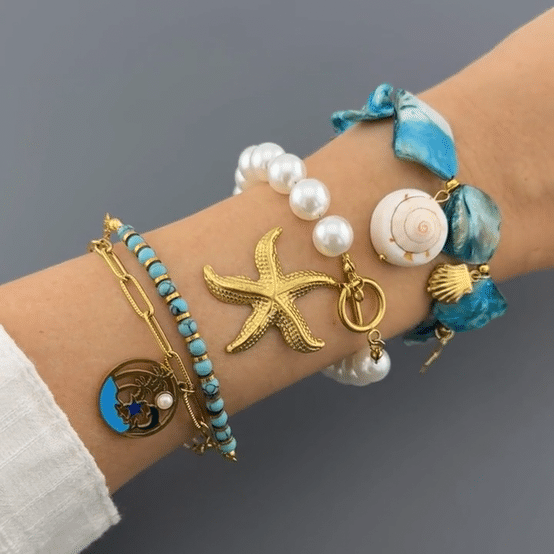 "Starfish" Bracelet, 18K Gold Plated Steel