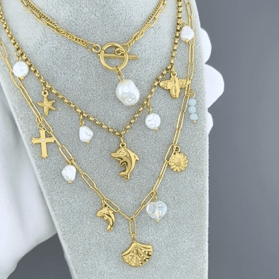 Necklace, 18K Gold Plated Steel