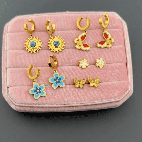 "Butterflies" Earrings, 18K Gold Plated Steel