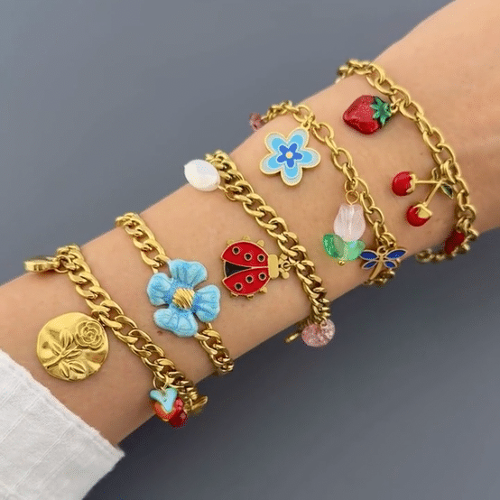 "Flower" Bracelet, 18K Gold Plated Steel