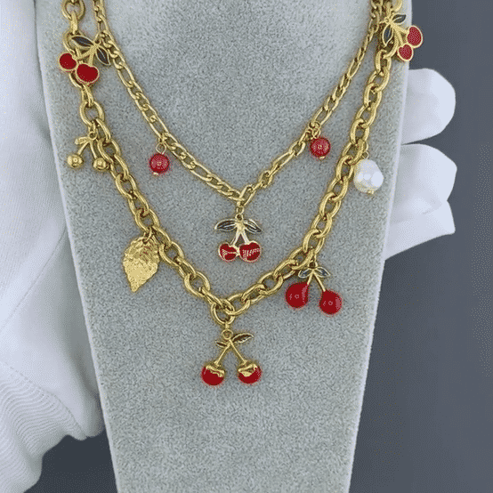 "Cherry" Necklace, 18K Gold Plated Steel