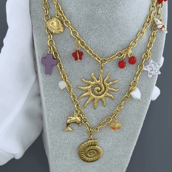 "Sun" Necklace, 18K Gold Plated Steel