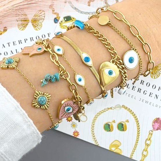 "Evil Eyes" Bracelet, 18K Gold Plated Steel