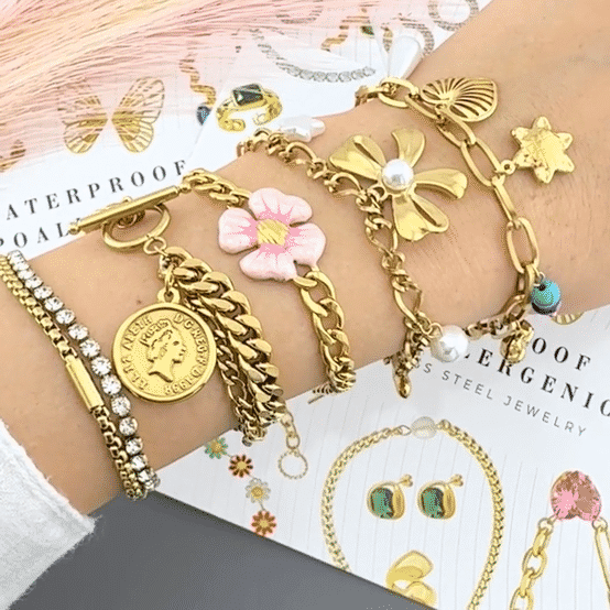 "Coin" Bracelet, 18K Gold Plated Steel