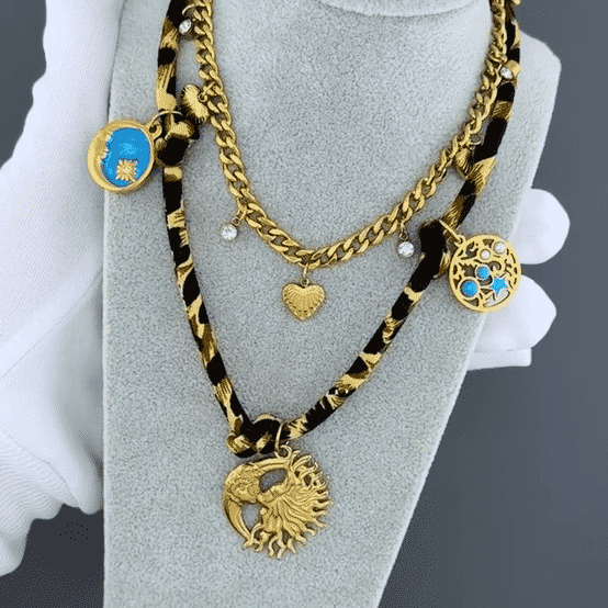 "Hearts" Necklace, 18K Gold Plated Steel