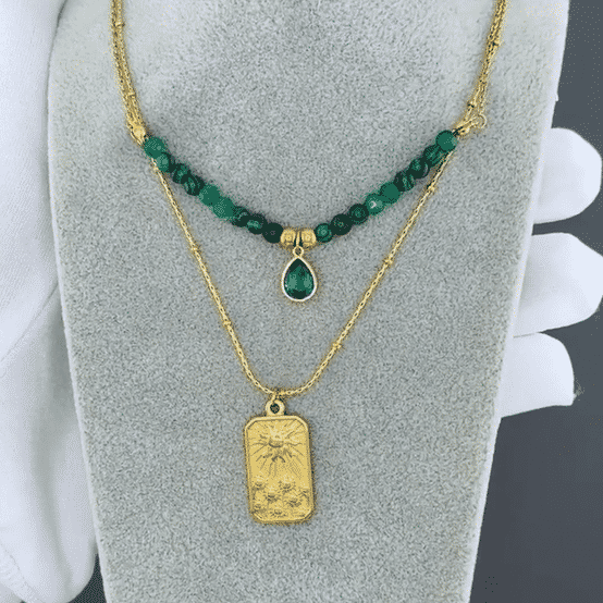 "Sun" Necklace, 18K Gold Plated Steel