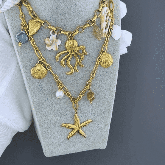 "Squid" Necklace, 18K Gold Plated Steel