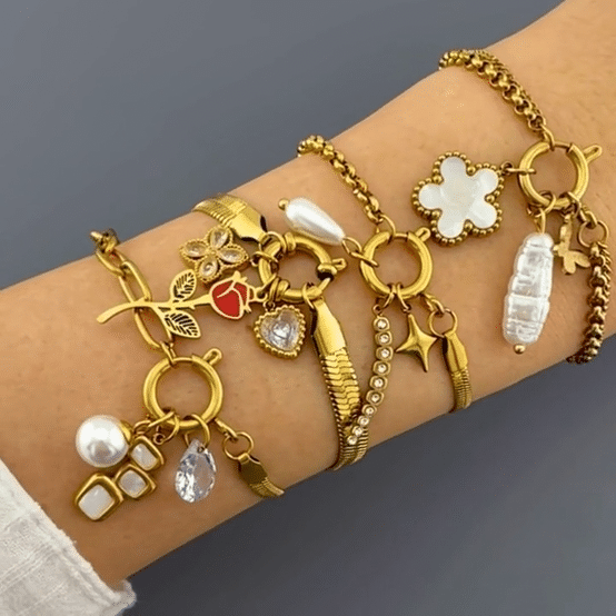 "Flower" Bracelet, 18K Gold Plated Steel