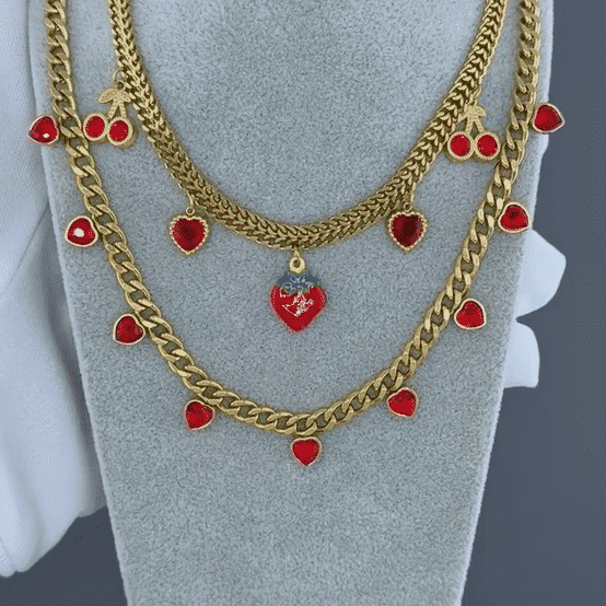 "Strawberry" Necklace, 18K Gold Plated Steel
