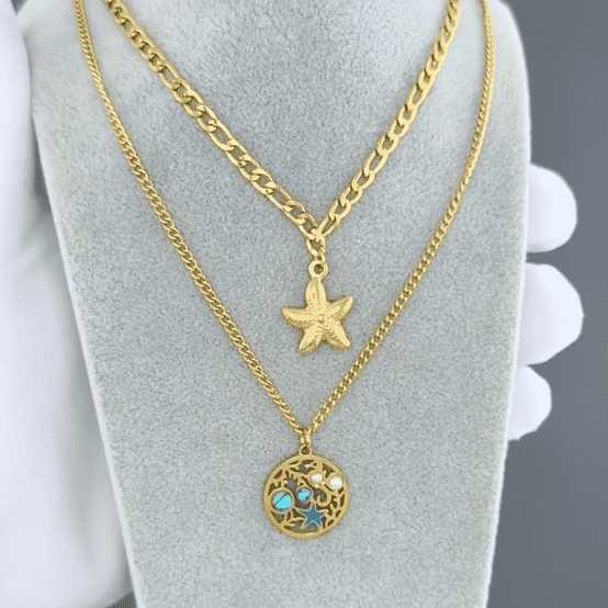 "Starfishs" Necklace, 18K Gold Plated Steel