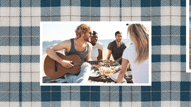 A 3D scene where photos are moving around creating a parallax effect