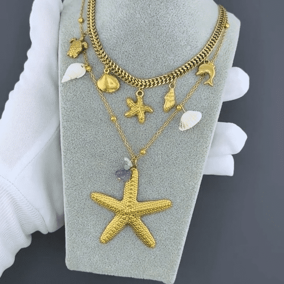 "Starfish" Necklace, 18K Gold Plated Steel