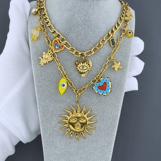 "Sun" Necklace, 18K Gold Plated Steel