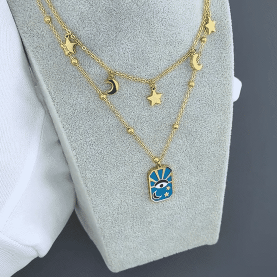 "Evil eye" Necklace, 18K Gold Plated Steel