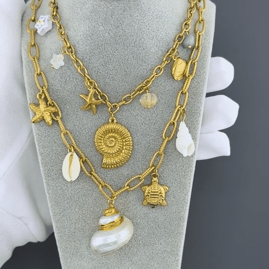 "Seashells" Necklace, 18K Gold Plated Steel