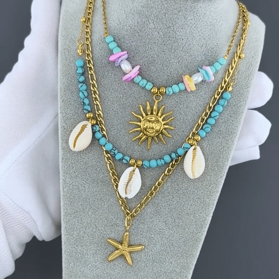 "Sun" Necklace, 18K Gold Plated Steel