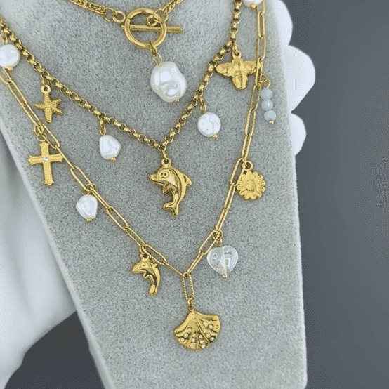 "Seashell" Necklace, 18K Gold Plated Steel