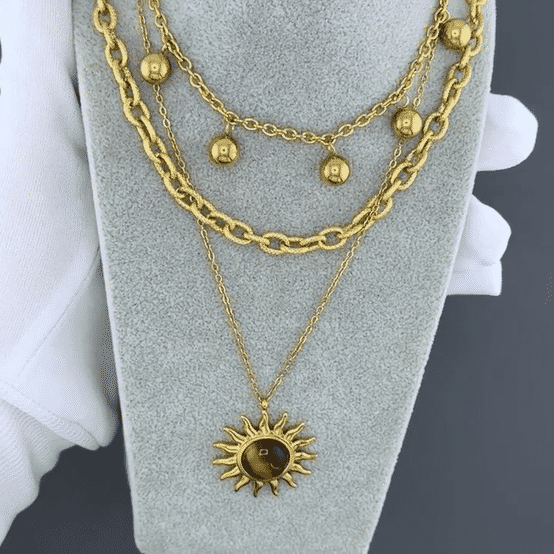 "Sun" Necklace, 18K Gold Plated Steel