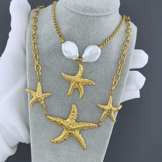 "Starfish" Necklace, 18K Gold Plated Steel