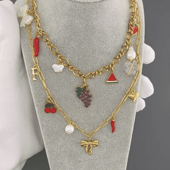 "Grape" Necklace, 18K Gold Plated Steel
