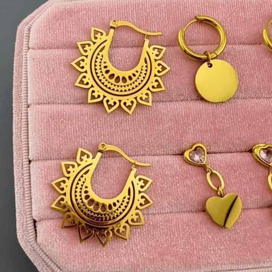 "Hearts" Earrings, 18K Gold Plated Steel
