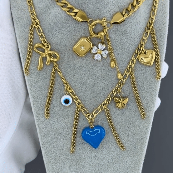 "Hearts" Necklace, 18K Gold Plated Steel