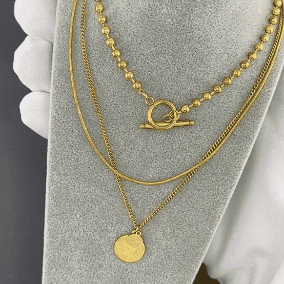 "Coin" Necklace, 18K Gold Plated Steel