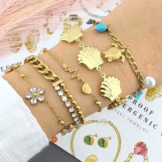 "Hearts" Anklet, 18K Gold Plated Steel