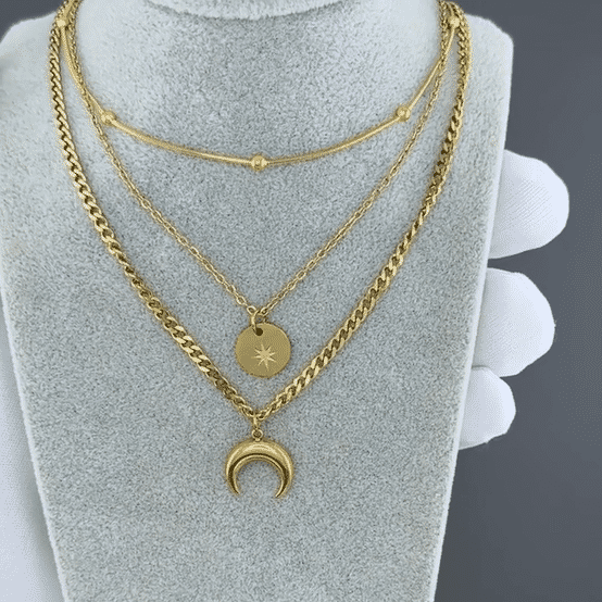 " Crescent And Star" Necklace, 18K Gold Plated Steel
