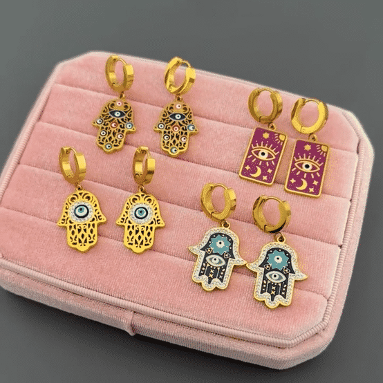 "Evil eyes" Earrings, 18K Gold Plated Steel