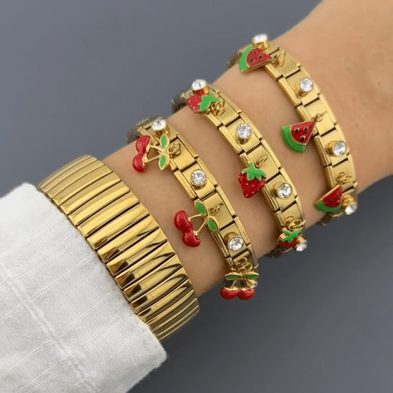"Watermelons" Bracelet, 18K Gold Plated Steel