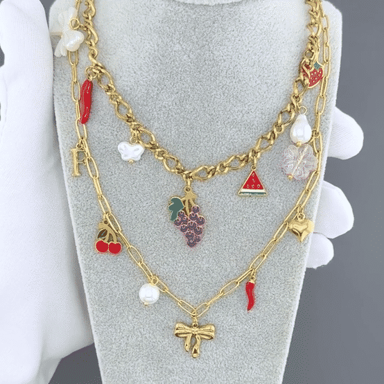 "Bow" Necklace, 18K Gold Plated Steel