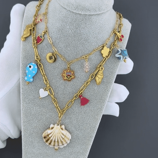 "Flowers" Necklace, 18K Gold Plated Steel