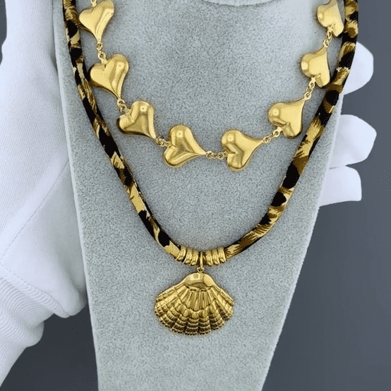 "Hearts" Necklace, 18K Gold Plated Steel