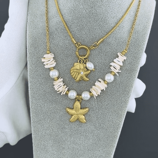 "Starfish" Necklace, 18K Gold Plated Steel