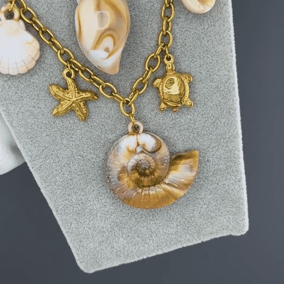 "Seashells" Necklace, 18K Gold Plated Steel