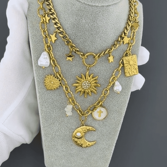 "Moon" Necklace, 18K Gold Plated Steel