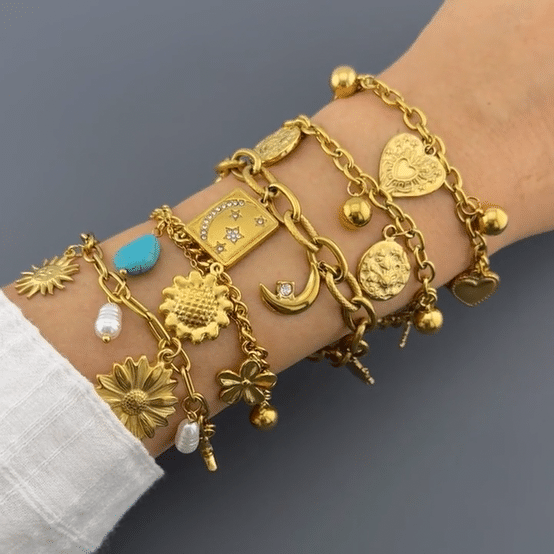 "Crescent And Star" Bracelet, 18K Gold Plated Steel